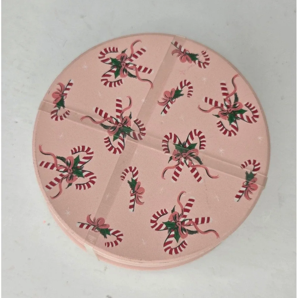 Pink‎ Peppermint Candy Cane Ribbon Ceramic Christmas Coasters Set